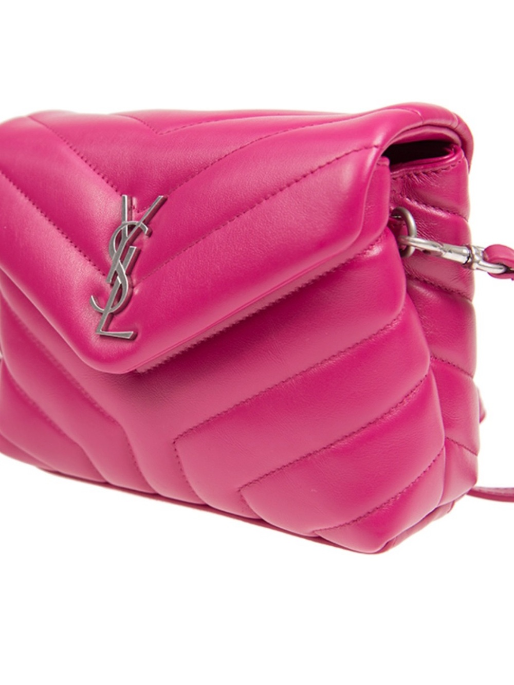Saint Laurent Fuchsia Quilted Leather Crossbody with Silver YSL Logo - Picture 3 of 6